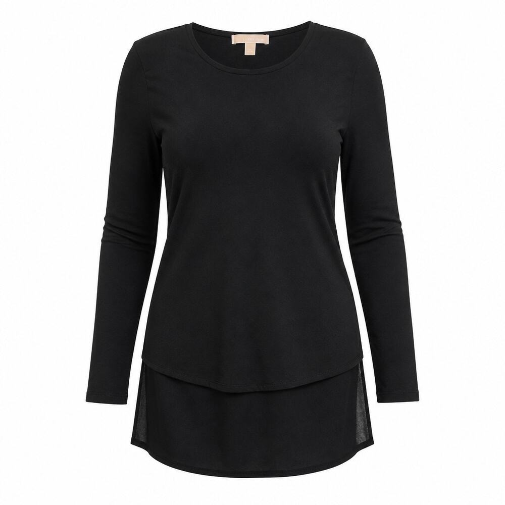 Michael Kors Black Boat Neck Tunic Top Large Gold